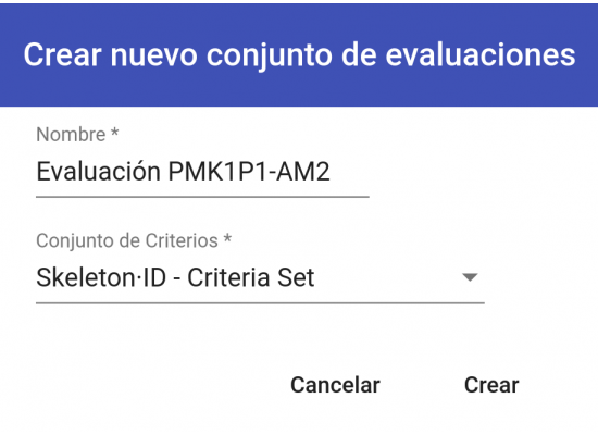 Opciones de creación de conjunto de evaluación